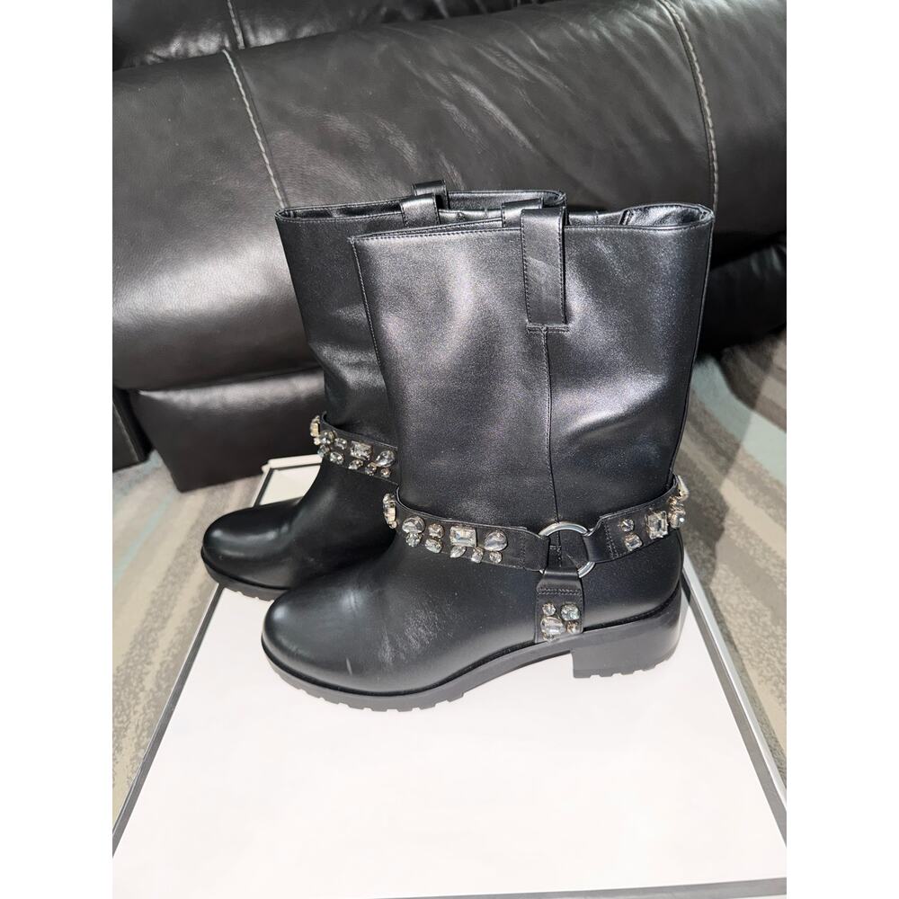 White House Black Market Kristen Leather Moto Rhinestone Boots NEW  9.5 - Picture 7 of 9